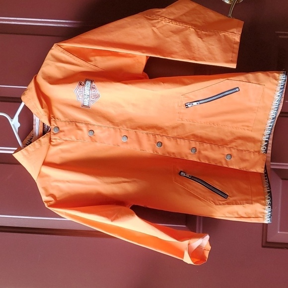 Harley Davidson orange rain slicker  jacket size 10 kids - Picture 1 of 11